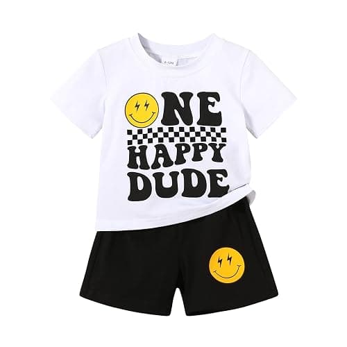 Happy Town Baby Boy Summer Clothes One Happy Dude 1st Birthday Outfits Smile Cool Short Sets - Image 1