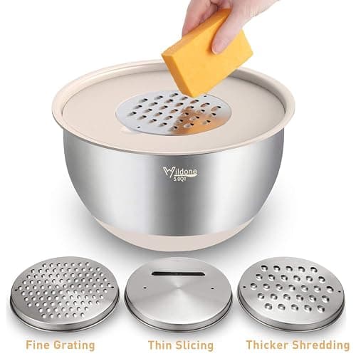 Wildone Mixing Bowls with Airtight Lids Set, 5PCS Stainless Steel Khaki Nesting Bowls for Kitchen, with Grater Attachments & Non-Slip Bottoms, Size 5, 3, 2, 1.5, 0.63 QT, Great for Mixing & Serving thumbnail 5