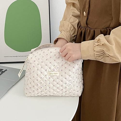 Aucuu Reise Kosmetiktasche, Coquette Make-up-Tasche, Gesteppte Kulturtasche Damen, Kosmetiktasche Groß Kapazität, Baumwolle Make-up Tasche mit Blumenmuster für Kinder Damen Herren thumbnail 8