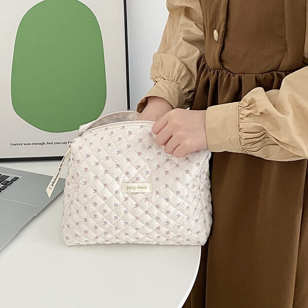 Aucuu Large Cosmetic Bag Travel Cosmetic Bag with Zipper Floral Large Capacity Travel Toiletry Bag for Women Girls thumbnail 8