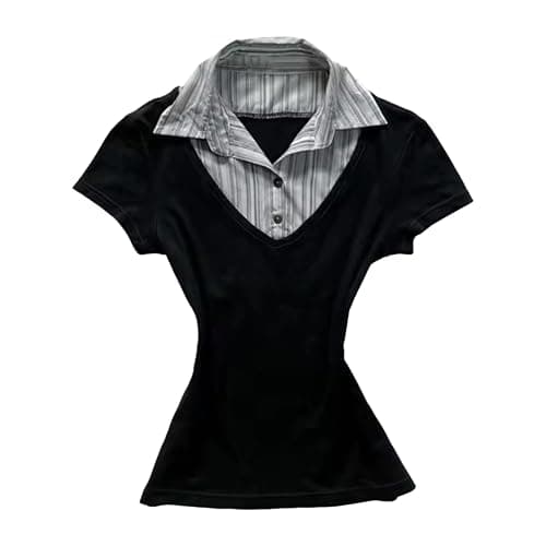 Vintage Alt Graphic Tees Y2k Grunge Polo Shirts Teen Girls Women Whimsy Twee 2000s Short Sleeve Collared Tops thumbnail 4