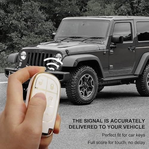 SUNCARACCL for Jeep Key Fob Cover with Leather Keychain, Soft TPU Full Cover Protection Key Case for Grand Cherokee Renegade Dodge Durango Challenger Journey Smart Key thumbnail 5