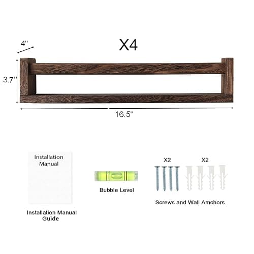DUICIRX Nursery Room Shelves Set of 4, Wood Floating Book Shelves for Kids Room, Baby Book Shelf for Nursery, Kitchen Spice Rack (Carbonized Brown) - Carbonized Brown thumbnail 3