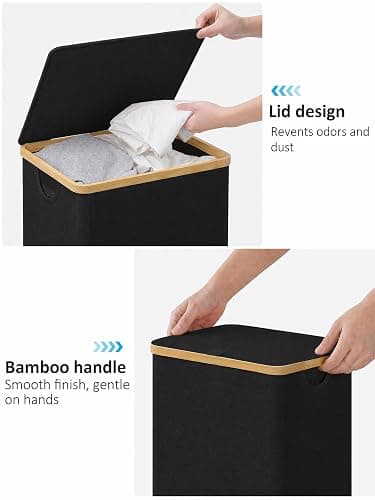 Laundry Hamper with Lid - Waterproof Freestanding Laundry Basket with Removable Liner Bag, Collapsible 110L Large Clothes Storage Laundry Bin with Easy Carry Bamboo Handle for Clothes Organizer thumbnail 6