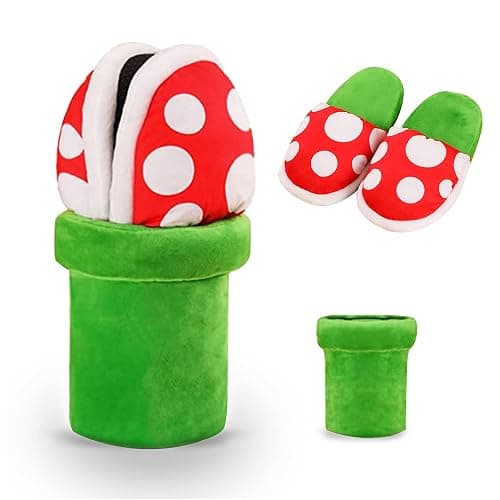 LIN&BABAY Piranha Plants Slippers for Women Men Cute Cartoon Cotton Shoes with Green Pipe Pot Holder Valentine's Day Gifts - Image 1