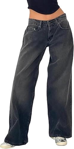 Low Rise Baggy Jeans for Women y2k Straight Wide Leg Boyfriend Streetwear Loose fit Jeans White Casual Denim Pants - Image 1
