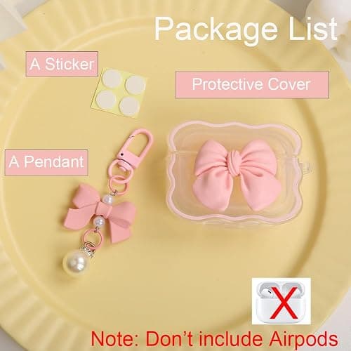 QLD COVER Compatible with Apple AirPods 4 Generation 2024 Case Cover, Cute 3D Bow Tie Design Shockproof Soft Clear TPU Kawaii Airpods 4 Protector with Keychain for Women Girls, Pink Bow thumbnail 2