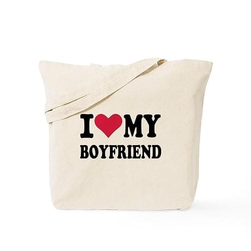 CafePress I Love My Boyfriend Tote Bag Reusable Natural Beige Canvas Shopping Bag - Image 1