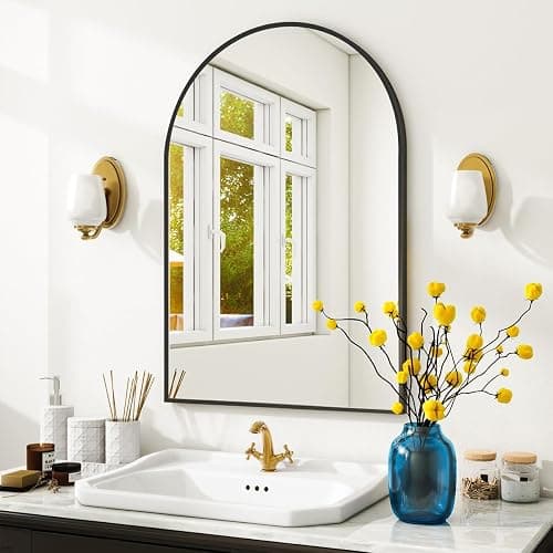 VooBang Arched Wall Mirror, 24 x 36 inch Arch Bathroom Mirror, Wall Mounted Vanity Mirror with Arch Metal Frame, Modern Bathroom Vanity Mirror for Bedroom, Living Room, Hanging or Leaning, Black thumbnail 6
