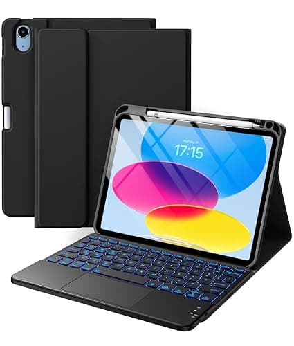 Harvopu Compatible for iPad 11th 10th Generation Case with Keyboard, Folio Cover with Pencil Holder, Multi-Touch Trackpad, 7 Color Backlit, Detachable Keyboard for iPad (A16) 11th/10th Gen (Black) - Image 1