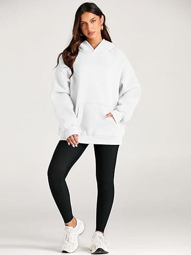 Trendy Queen Womens Oversized Hoodies Fleece Sweatshirts Fall Fashion 2025 Pullover Sweaters Winter Clothes - White - Small thumbnail 5