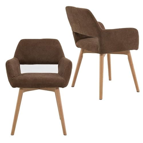 YEEFY Desk Chair No Wheels Vanity Chair Comfy Accent Chair for Living Dining Room Bedroom Home Office Mid Century Modern Upholstered Armchair Sofa Chair (Brown, 1) thumbnail 7