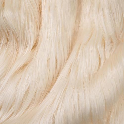 Qidkeo Ivory Faux Fur Fabric by The Yard for Crafts 18" X 61" Inch Wide Furry Fabric for Sewing, Costumes, Upholstery & Pillows Long Pile Faux Fur(Ivory,Half Yard) - Image 1