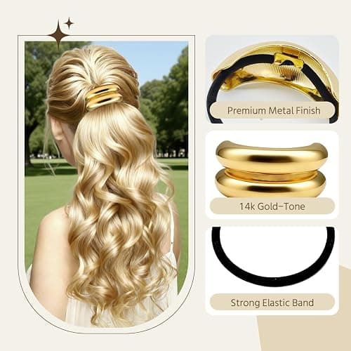 OHCISP 6Pcs Gold Hair Ties - 3 Styles Gold Hair Accessories for Women & Girls, Elegant Chic Metal Hair Cuff Non-Damage Ponytail Cuffs Holders for Thick Hair thumbnail 3