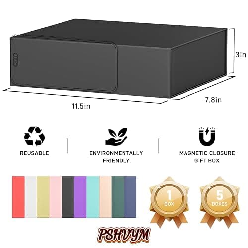 PSHVYM Gift Boxes with Lids, 11.5x7.8x3 In Black Gift Box for Presents Magnetic Closure for T-Shirts, Gloves, Scarves, Books, Baby Clothes, Robes Clothing Gift Wrap, Contains Card, Ribbon thumbnail 3