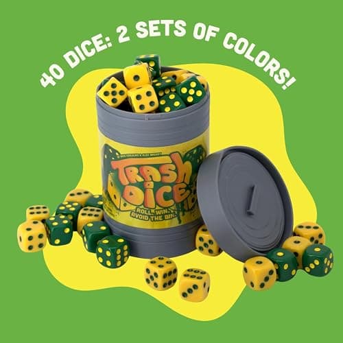 Big Discoveries Trash Dice Fast-Paced Family Dice Game | Exciting 2-Player Board and Dice Game with Trash Can and 40 Piece Dice Set | for Travel, Party, and Games Night thumbnail 4