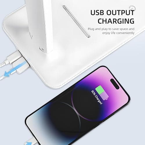 Carehabi LED Desk Lamp, Dimmable Table Lamp, LED Table Lamp with 5 Colours and 5 Brightness Levels, Reading Light with USB Charging Port, Touch Control for Children, Bedroom, Reading, Offices thumbnail 3