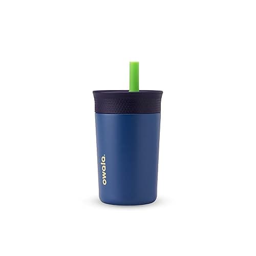 Owala Kids Insulation Stainless Steel Tumbler with Spill Resistant Flexible Straw, Easy to Clean, Kids Water Bottle, Great for Travel, Dishwasher Safe, 12 Oz, Navy and Blue (Home Base) - Navy & Blue - Drinking Cup