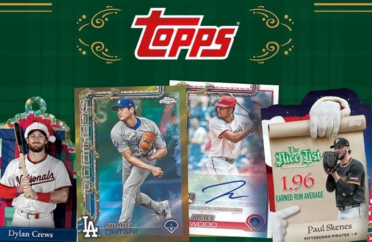 New 2025 ToppsBaseball Sealed HOLIDAY MEGA BOX (100 Cards) - Glitter Parallel - Plus Custom Aaron Judge Card-Sized Print thumbnail 2