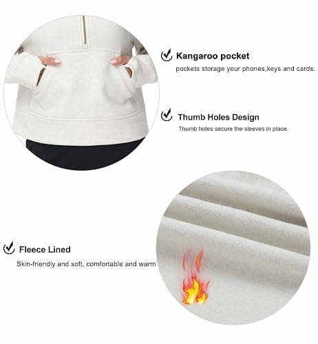 THE GYM PEOPLE Womens' Hoodies Half Zip Long Sleeve Fleece Crop Pullover Sweatshirts with Pockets Thumb Hole thumbnail 5
