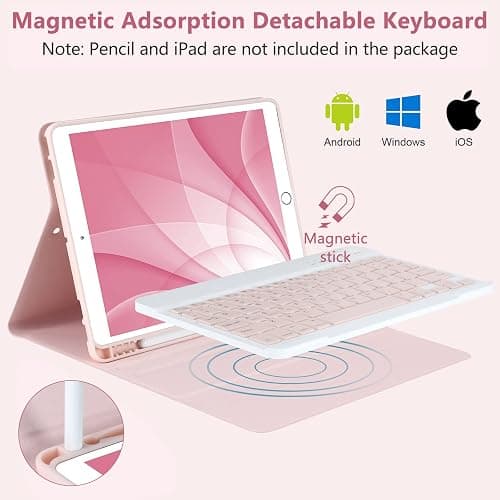MMK for iPad 9th Generation Case with Keyboard, for iPad 8th 7th Generation Case with Keyboard (Wireless Detachable & Pencil Holder), iPad 10.2"/iPad Air 10.5"(3rd Gen)/iPad Pro 10.5" (Pink) thumbnail 4