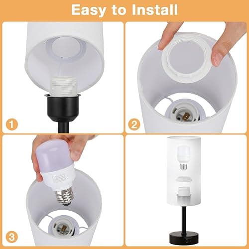 PreeOtti Bedside Lamps Set of 2, Dimmable White Bed Side Lamp with 2 USB Charging Ports, Black Base (Bulbs Included) thumbnail 9