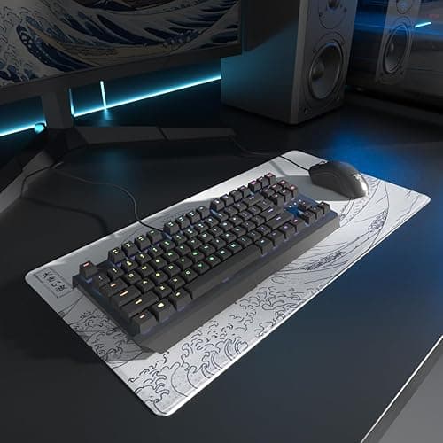 Large Japanese Sea Wave Mouse Pad - White Anime Desk Mat, Extended Non-Slip Keyboard Pad, Kanagawa Office Desktop Protector 23.6" x 11.8" for Gaming, Office and Home - White Waves Sea thumbnail 2
