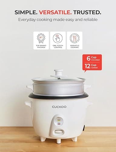 CUCKOO One Touch Rice Cooker 12-Cup Cooked, Small Rice Cooker & Warmer with Steamer Tray, Versatile Grain Cooker, Soup Maker, Auto Keep Warm, 6-Cup Uncooked, White (CR-0601C) thumbnail 4