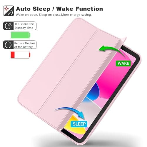 iMieet iPad (A16) Case/iPad 10th Generation Case [11-Inch 2025/10.9 Inch 2022] with Pencil Holder, Trifold Stand Smart Cover with Soft TPU Back,Auto Wake/Sleep(Pink) thumbnail 4