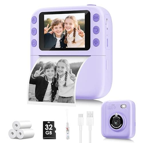 Instant Print Camera for Kids, Christmas Birthday Gifts for Girls Boys, 1080P Instant Digital Print Cameras for Toddler,Portable Toy for 4 5 6 7 8 9 10 Year Old Girl with 32GB SD Card，Purple - Image 1