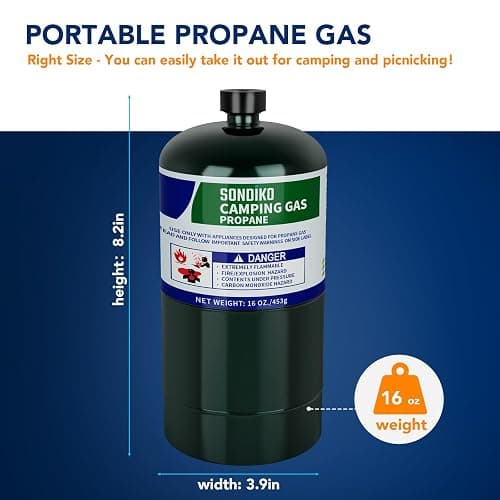 Sondiko Propane Tank 2 Pack, High Purity 1LB Propane Cylinder Tank 16 oz, Factory Prefilled and DOT Compliant, Premium Propane to Broil Sous Vide for Welding Brazing Soldering thumbnail 2