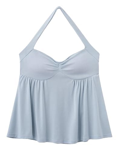 OMKAGI Cute Peplum Halter Tops for Women Built in Bra Sleeveless Going Out Tank Top thumbnail 5