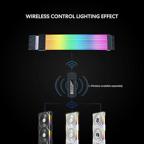 Lian Li Strimer Wireless 24 Pin with Controller (PW24-1W-T) - Addressable RGB Power Extension Cable - 2.4 GHz Wireless Control with 315mm; 12.4 Inch Length - Wireless Controller Included & Required thumbnail 3