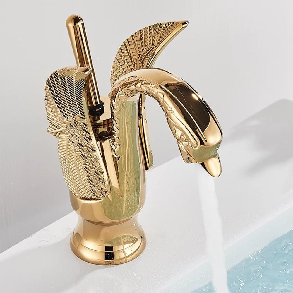 Llaves Para Lavabo Baño Grifo Para Baño Latón Mezcladora Para Lavabo De Baño Estilo Antiguo De Un Solo Mango, Grifo De Fregadero De Baño Agua Caliente Y Fría Ajustable, Con 2 Manguera, Oro thumbnail 5