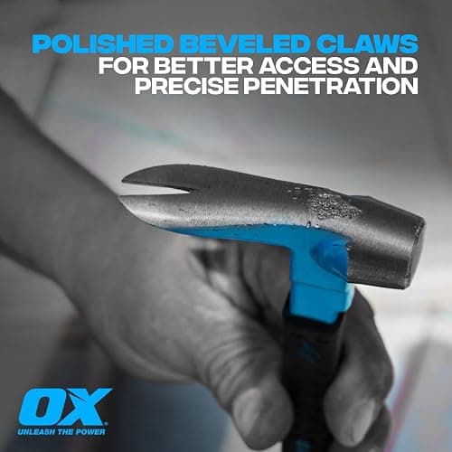 OX Tools Unique Hammer Head 12" Pry Bar - Multi-Functional Tool with Cats Paw, Crowbar | Rubber Grip, Polished Beveled Claws - Forged Steel Design for Strength and Durability thumbnail 7