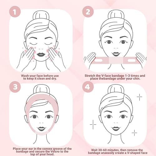 ROWMATE V Line Lifting Mask Chin Strap for Sleeping, V Line Lifting Mask for Women,Jaw Exerciser，Medium,LightPink thumbnail 5