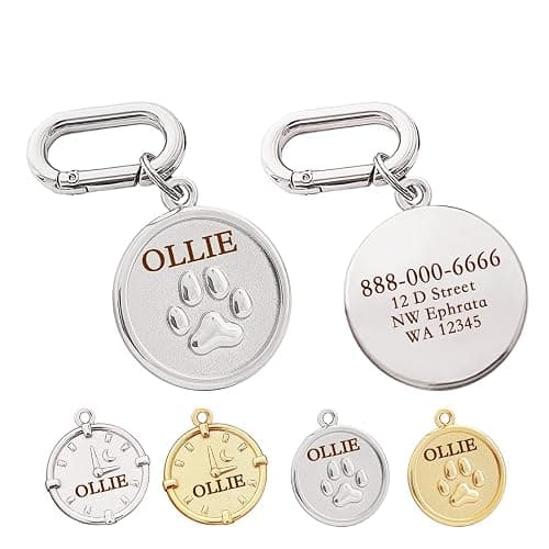 MEMOPAW Dogs ID Tags Personalized Double Sided Deep Engraved Cat & Dog Collar Charm Round Shape Frosting Process Silver/Gold Plated (PAW-Gold) thumbnail 7