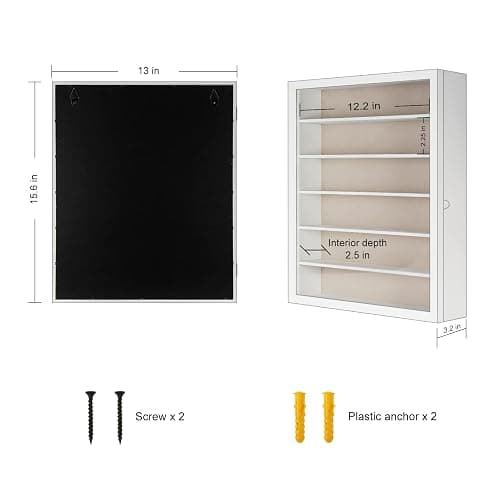 TJ.MOREE Sunglasses Organizer Storage Wall Mounted: 13 x 15.6 inches Eyewear Display Case Rustic Wood Eyeglasses Holder Large Glasses Storage Box,White thumbnail 3