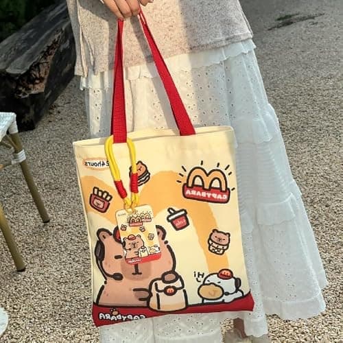 Cartoon Kawaii Capybara Canvas Bag Novelty Creative Tote Bag Daily Large Capacity Shoulder Bag Cute Capybara Handbag Gifts thumbnail 5