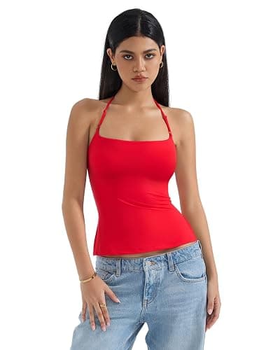 SUUKSESS Women Halter Double Lined Tank Top Backless Going Out Camisole Crop Top thumbnail 6