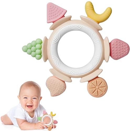 Hooku Silicone Teethers for Babies 6-12 Months, Teething Toys for Babies 0-6 Months, Baby Fruit Teethering Rings, BPA Free Baby Chew Toys, Infants Gifts - Image 1