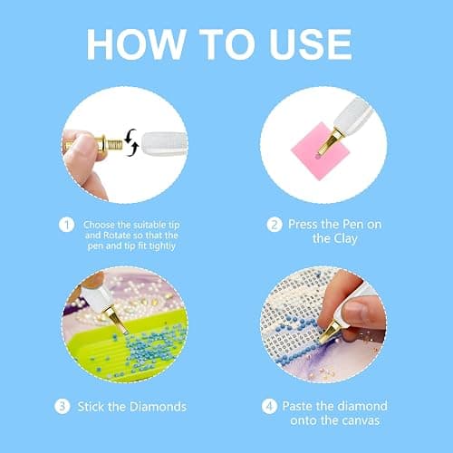 22PCS DIY Diamond Art Pen Painting Tool Set - Metal Threaded Tip Accessories Gem Resin Dotting Pen Supplies Kit (White Pen + 12 Tips + 9 Dotting Clay) thumbnail 4