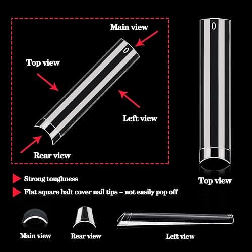 504 Pcs No C Curve Square Nail Tips, XXXL Half Cover Clear Nails Tips for Acrylic Nails, 3XL Straight Tapered Square Flattened Fake Nail Tips for Nail Salons and DIY 12 Sizes thumbnail 4