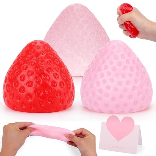 3pcs Strawberry Taba Squishy with Card,Ultra-Soft Stress Relief Squishy Fidget Toys Adults,Small Cute Sensory Squeeze Toys,Fun Kids Enjoy Decompression Toy,Soft and Relaxing Squeezing Toy - Image 1
