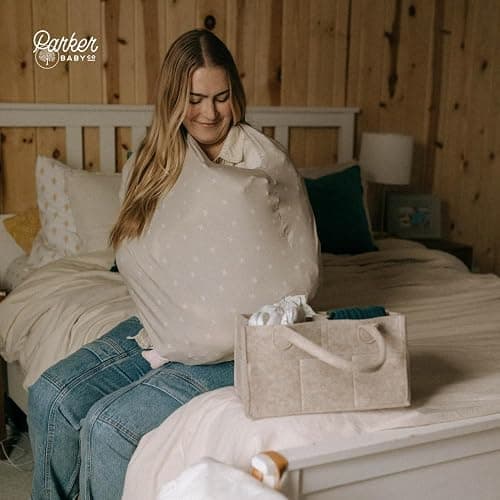 Parker Baby Co. Diaper Caddy - Nursery Storage Bin and Car Organizer for Diapers and Baby Wipes - Oatmeal, Large thumbnail 2