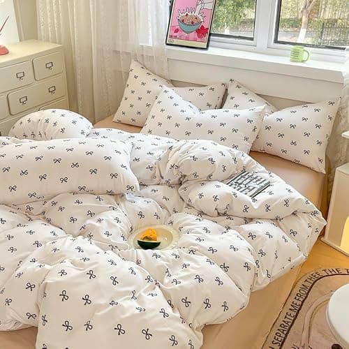 Covebett Black Bow Duvet Cover Single Bows Bowknot Print Kawaii Bedding Set Kids Girls Cute Black White Bow Tie Microfiber Comforter Cover 135x200 cm with Zipper Closure and 1 Pillowcase 50x75 cm thumbnail 6