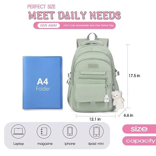 PRLINJSK Girls Backpack for College High Middle School, Cute Teen Bookbag | Aesthetic Backpacks for Student Women with Accessories thumbnail 3