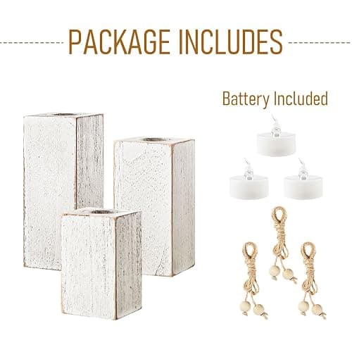 MelonBoat Rustic Flameless LED Candles 3-Pack, Battery Operated Candles with Wooden Candle Holders, White Rustic Farmhouse Decor, Farmhouse Candle Holder for Valentines Holiday Party Home Decor thumbnail 3