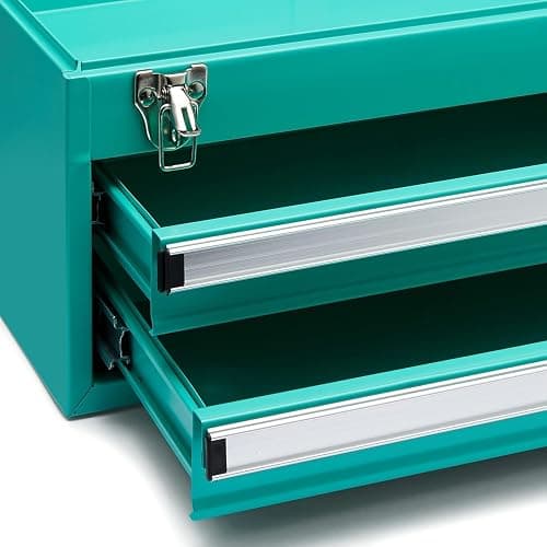 Amazon Basics Steel Tool Box Storage and Organization Drawers, Tool Storage with Powder Coat Finish, 18.11 x 8.66 x 9.45 in, Turquoise thumbnail 6