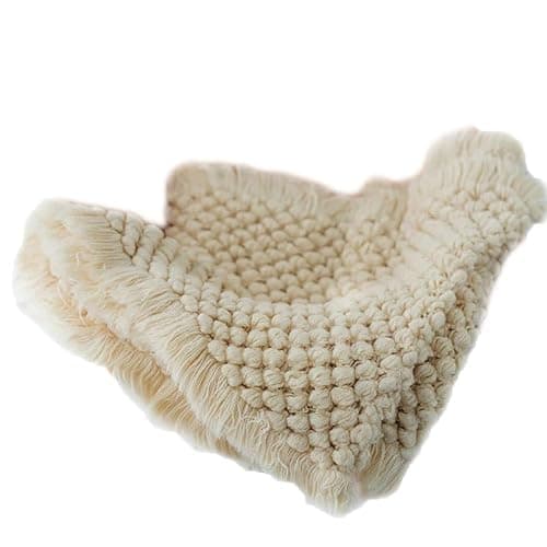 Zeroest Baby Photography Props Basket Braid Wool Wrap Newborn Photo Shoot Baskets Filler Posing Stuffer Background Blanket (Beige) - Image 1